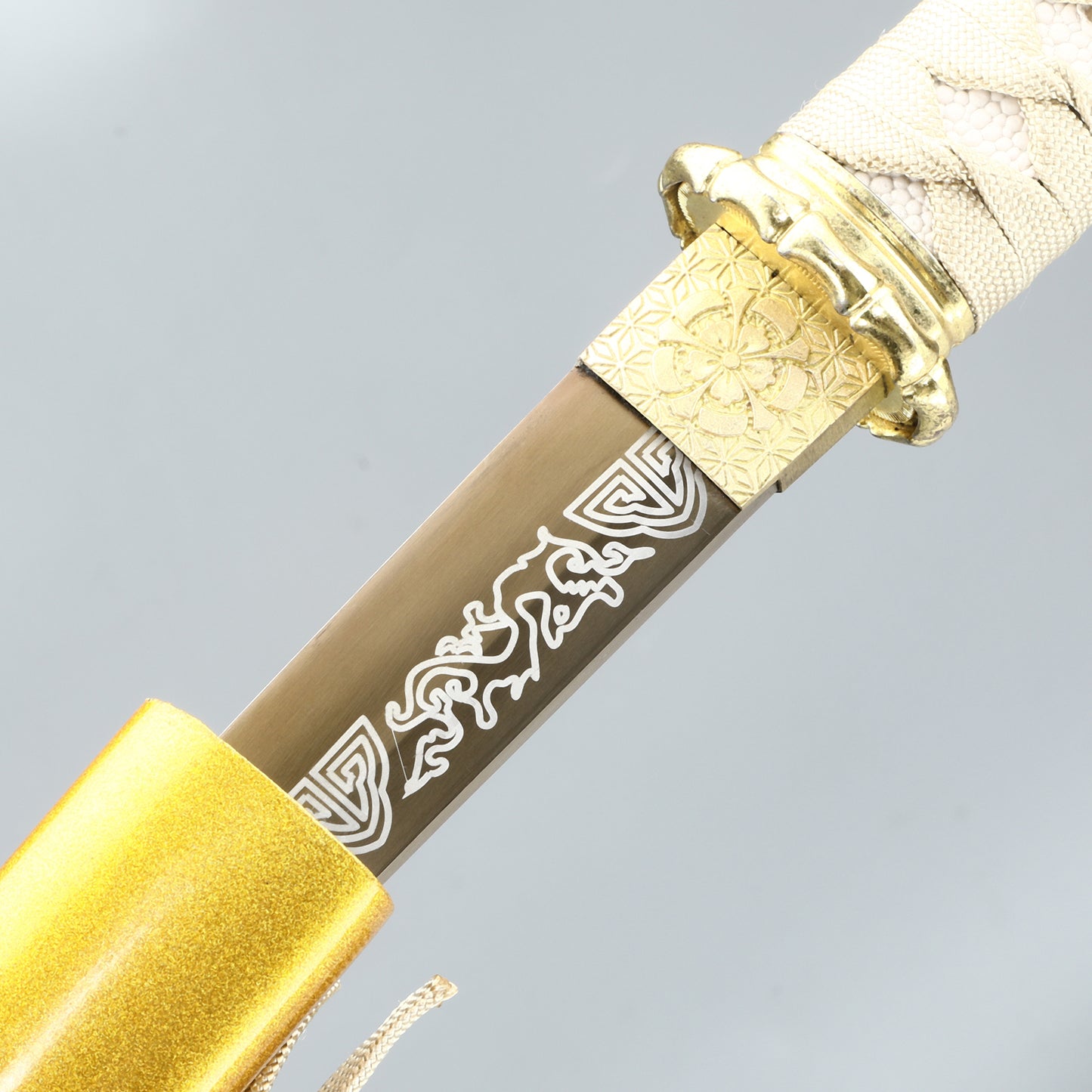 20Inch Real Tantou Flame Blade Japanese Sword 1095 Steel Blade roasted gold  Katana Samurai Sharp Full Tang