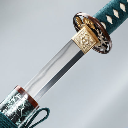 HERO SWORD Cool Green Japanese Katana Sword Handmade Clay Tempered T10 Steel Razor Sharp Samurai Sword Real Hamon Battle Ready