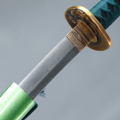 Handmade Japanese Katana Sword Musashi green scabbard