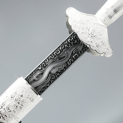Handcrafted Han Dynasty sword made of 1095 steel with a white sheath for collection and gift giving