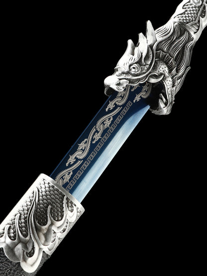 Dragon alloy handle, long knife, machete, 1095 steel, handmade, collectible, decorative knife