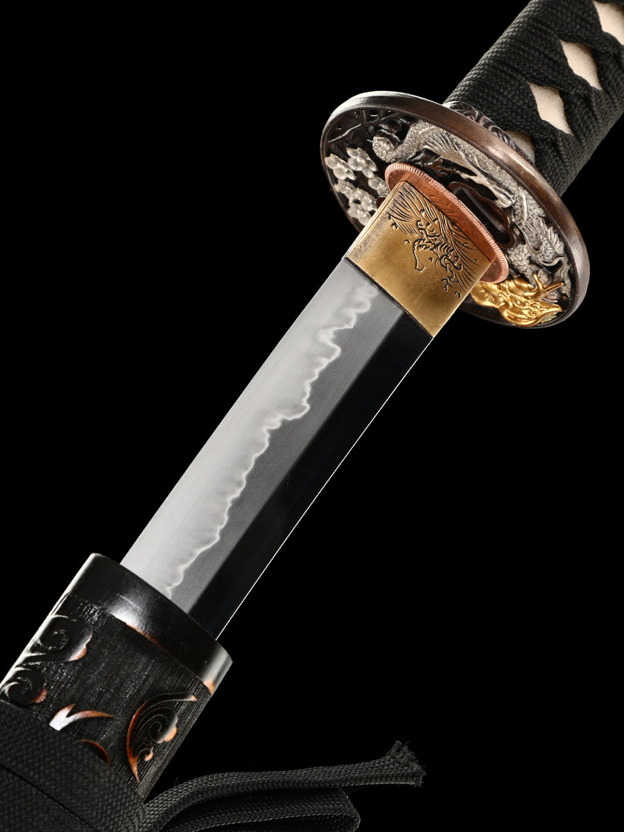 (201) High end samurai sword hand carved blade T10 steel hand ground