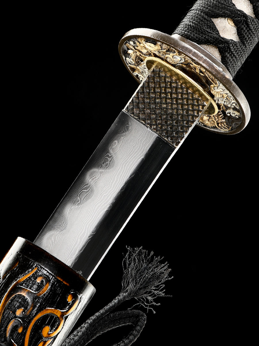 Hand-made Japanese katana Damascus steel covered soil burning blade blade