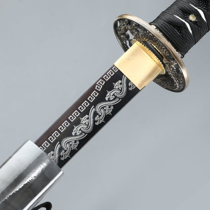 （57）Decorate authentic Japanese samurai swords, handmade 1095 steel blade roasted black grass dragon pattern dragon sword from the Tang Dynasty, collected by Tan Boutique