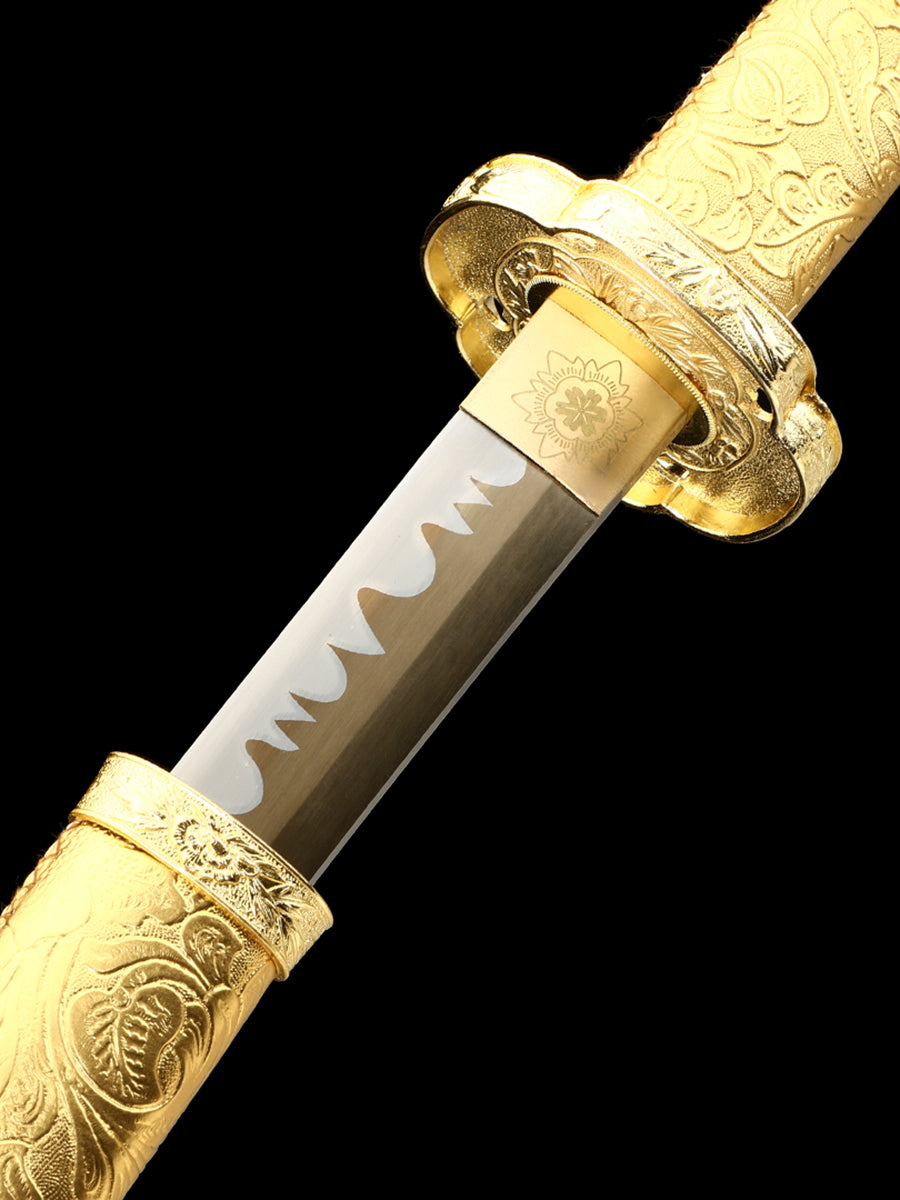 (200)Handmade Samurai Sword 1095 Steel Tailsword Yellow Handle and Yellow Sheath