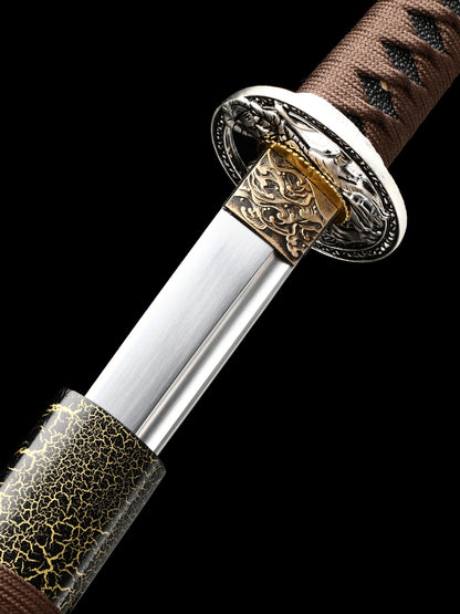 Handmade Japanese Victory Sword, High Manganese Steel Tiger Handheld Knife, Tan Samurai Sword