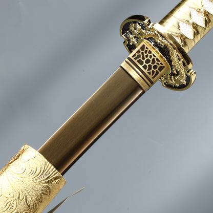 Handmade Japanese Sword With Golden Blade And Scabbard