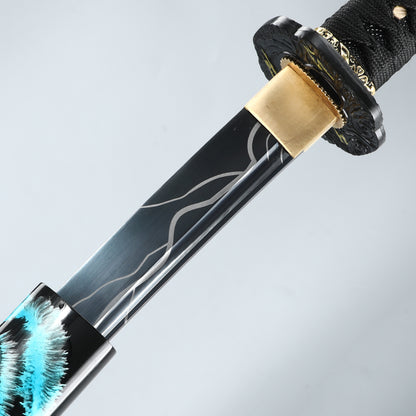 (29) Handcrafted authentic Japanese Samurai Sword 1060 steel roast black blue black sheath cool style