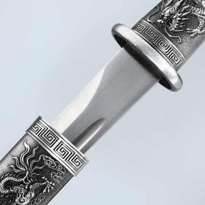 Decorative Collection Dragon Phoenix Play Pearl Short Knife Grey Alloy Sheath High end Gift