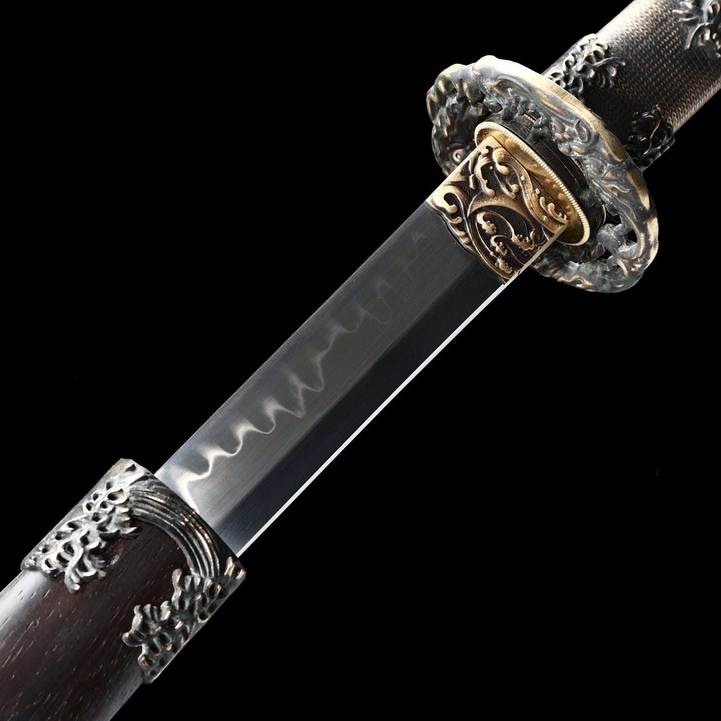 T10 steel handle made entirely of copper Solid wood scabbard dragon sword Tan Japanese style--S2084