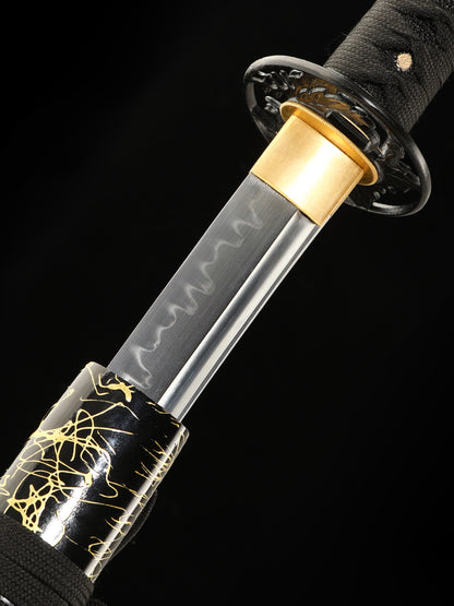 Handmade Japanese Katana Sword T10 Folded Clay Tempered Steel With Silk Thread Scabbard(17)