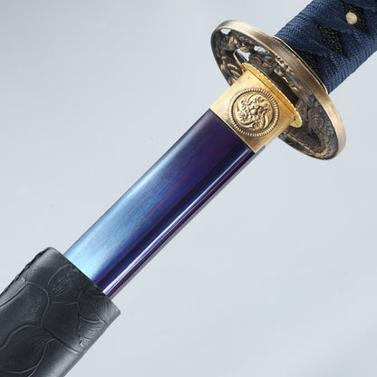 sword Handmade High Manganese Steel   Baked Blue Engraving Process