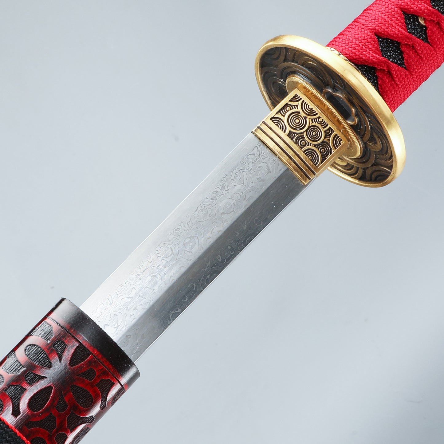 Katana Sword Real Rayskin Hardwood Saya Handmade Japanese Samurai Sword Can Chop Bamboo red folded steel