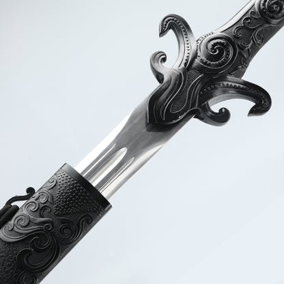 Black Sword, a handmade Han Dynasty sword made of 1095 steel in China, used for collection and gift giving