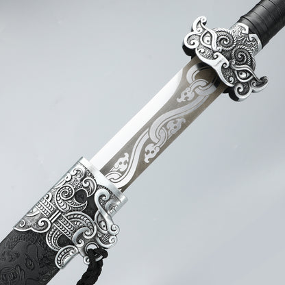 Tang Dynasty Sword Chinese Blade High Carbon Steel Black Dragon Pattern Sheath