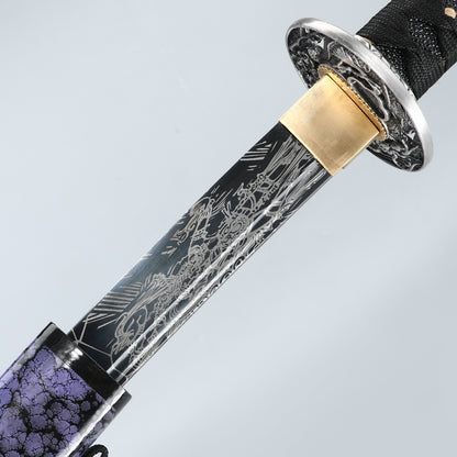 (31)Handmade authentic Japanese Samurai sword 1060 steel baked black