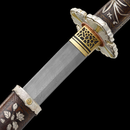 Handmade forged patterned steel twisted pattern all copper scabbard exquisite hand carved knife Tan--S2078