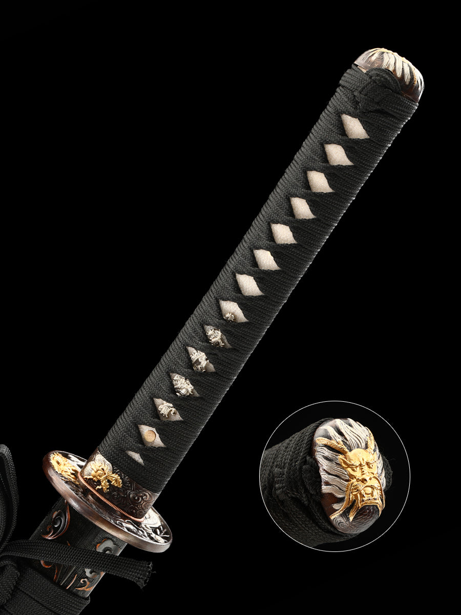 (201) High end samurai sword hand carved blade T10 steel hand ground