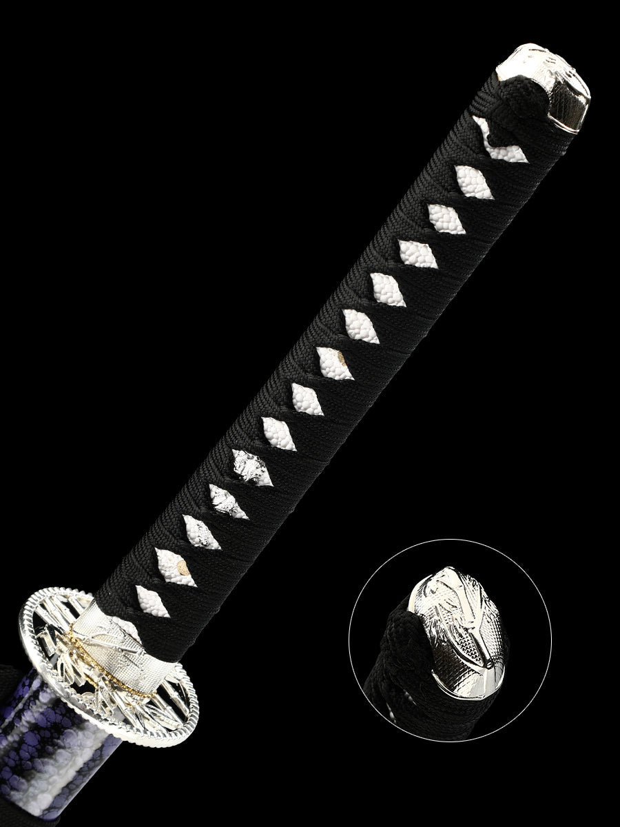 (31)Collection Authentic Japanese samurai sword, Handmade  all Tang 1095 Blue sheath, men's exquisite gift series