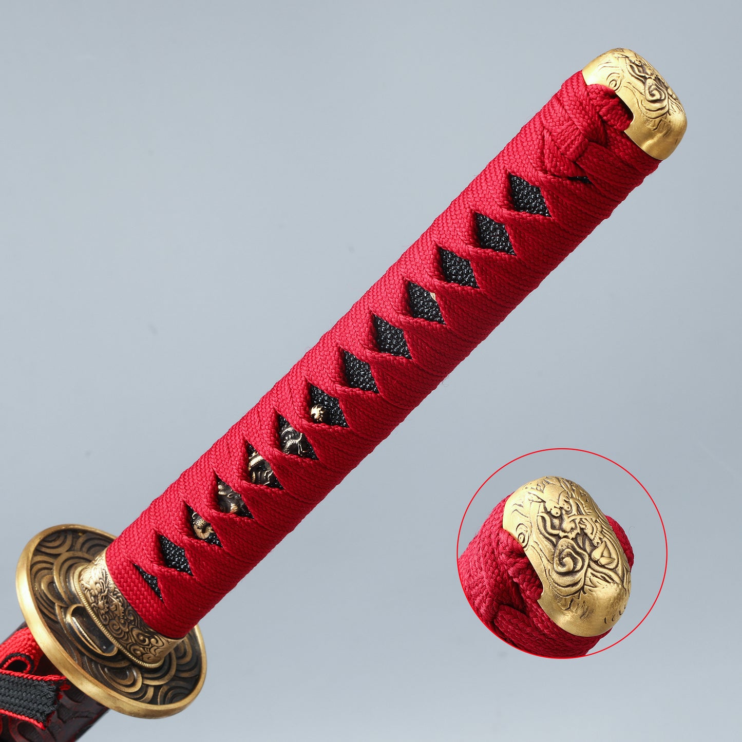 Katana Sword Real Rayskin Hardwood Saya Handmade Japanese Samurai Sword Can Chop Bamboo red folded steel