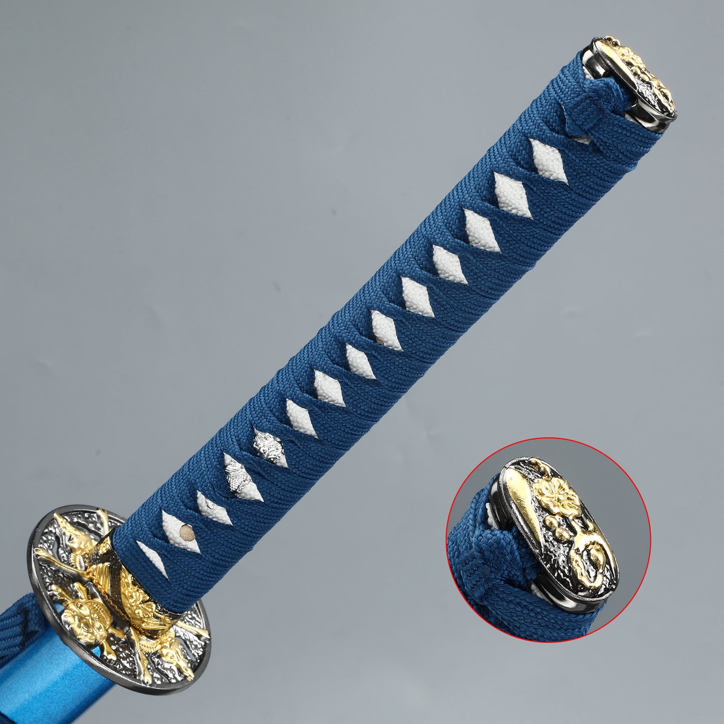 (63)Handmade authentic Japanese Samurai Sword 1060 steel grilled blue with blue sheath dreamlike style