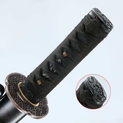 Japanese sword hand forged short samurai sword 1095 manganese steel baked black grinding wave pattern collection decoration