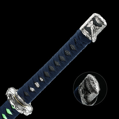 Hand forging Damascus steel with twisted patterns to make green sheaths--S2081