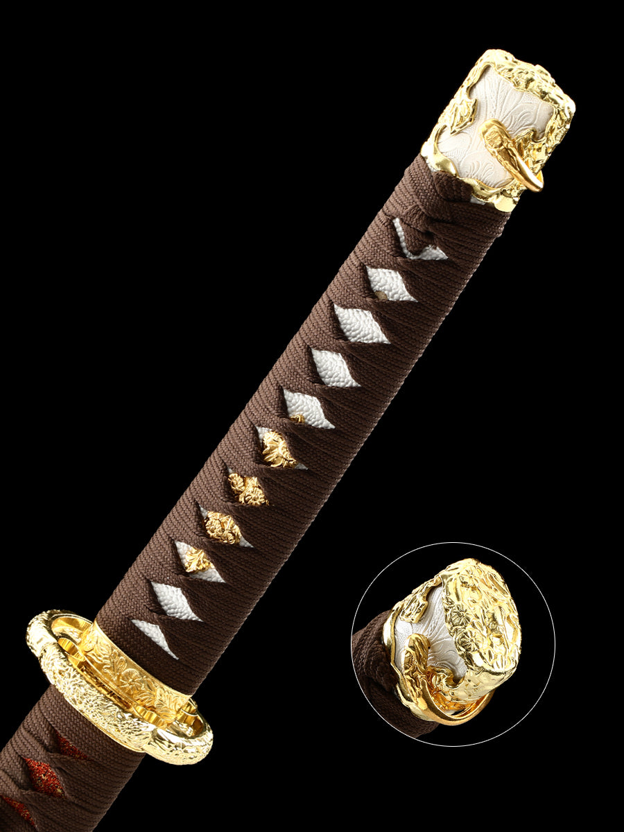 Yellow scabbard mirror edged samurai sword