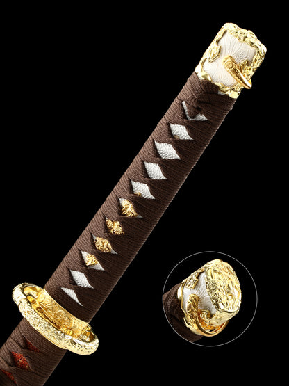 Yellow scabbard mirror edged samurai sword