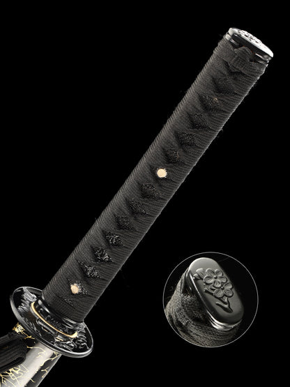 Handmade Japanese Katana Sword T10 Folded Clay Tempered Steel With Silk Thread Scabbard(17)
