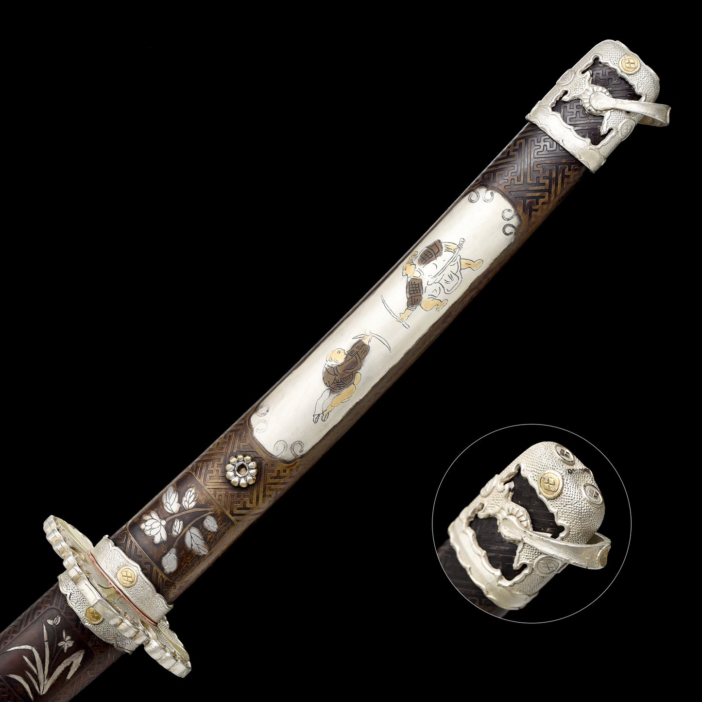 Handmade forged patterned steel twisted pattern all copper scabbard exquisite hand carved knife Tan--S2078