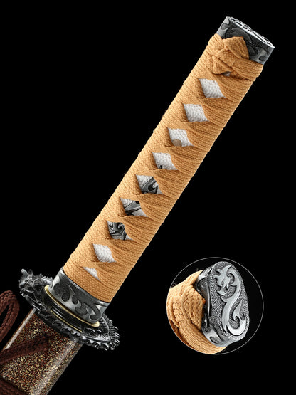 Yellow samurai sword, made of steel from Yama