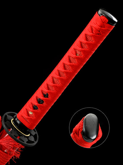 Handmade Samurai Sword Japanese 1095 Steel Red Blade True Sword Full Tang Sharp Red Sheath