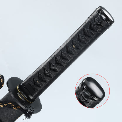 (91)Japanese Samurai Sword Katana Black High Carbon Steel Blade with True Full Tang