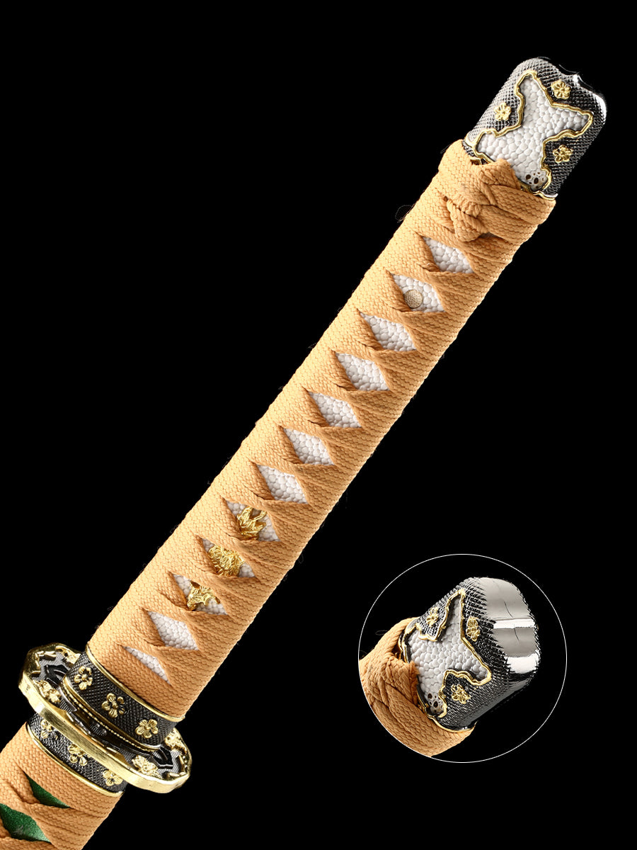 Japanese samurai sword with green scabbard