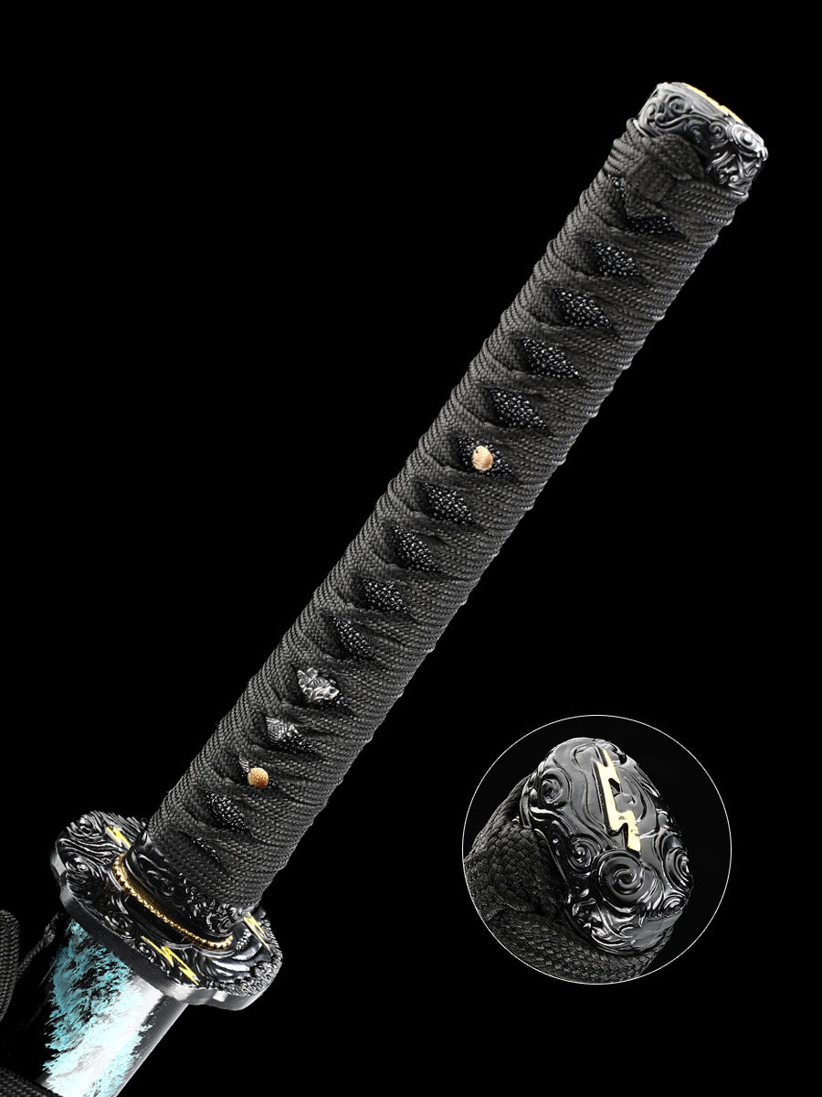 (83) Handcrafted authentic Japanese Samurai Sword 1060 steel roast black blue black sheath cool style