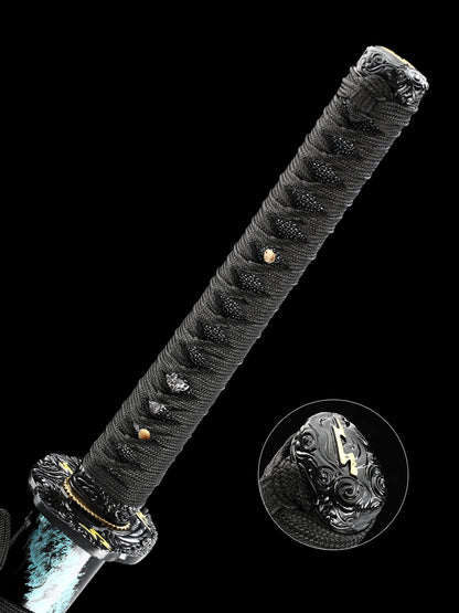 (83) Handcrafted authentic Japanese Samurai Sword 1060 steel roast black blue black sheath cool style
