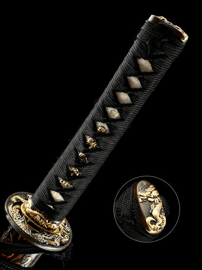 Hand-made Japanese katana Damascus steel covered soil burning blade blade
