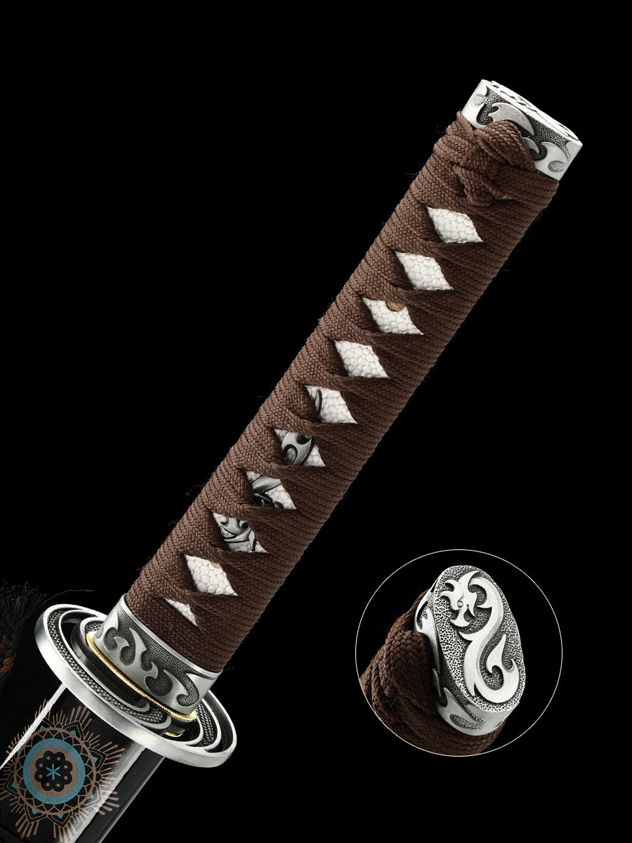 Katana Japanese samurai pattern black gold T10 steel forged