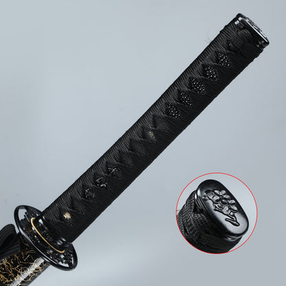 (17)Handmade Japanese Katana Sword T10 Folded Clay Tempered Steel With Silk Thread Scabbard