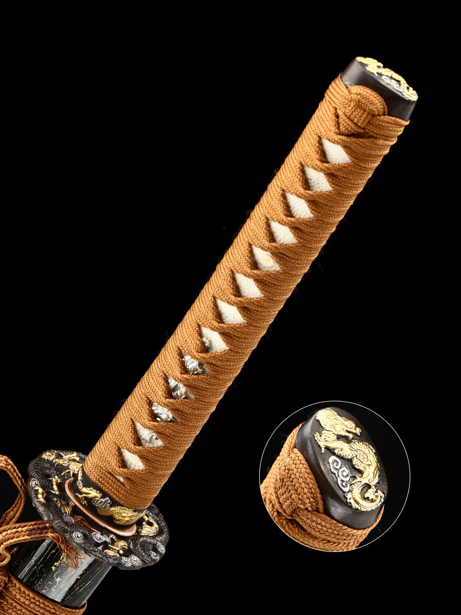Japanese sword high-end samurai sword all copper dragon sword Tan exquisite scabbard battle preparation