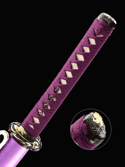 Japanese samurai sword hand forged T10 steel made purple scabbard decoration collection