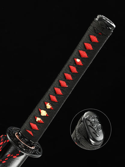 Handmade Japanese Katana Sword T10 Folded Clay Tempered Steel Real Hamon(22)
