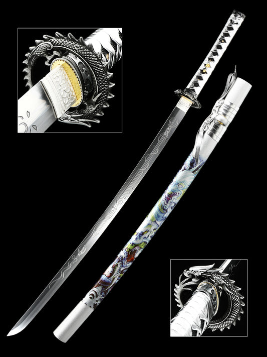 Manganese steel hand forged authentic, Japanese samurai sword is a unique gift for men - all Tang high carbon steel makes a memorable martial arts collector, silver(1)