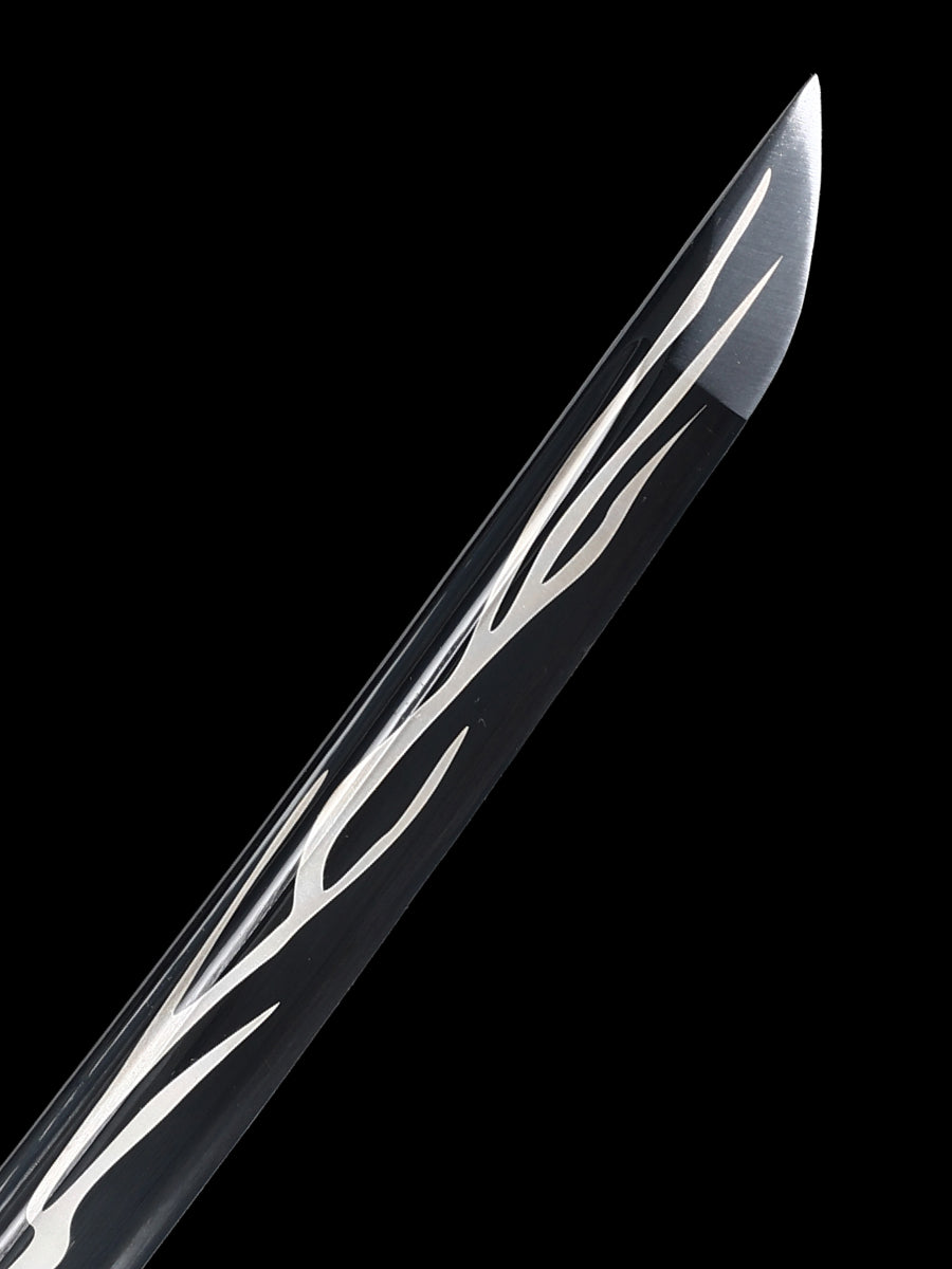 (61)Decorate authentic Japanese samurai swords, handmade 1095 steel blades with black lightning pattern dragon swords from the Tang Dynasty, collected by Tan Boutique