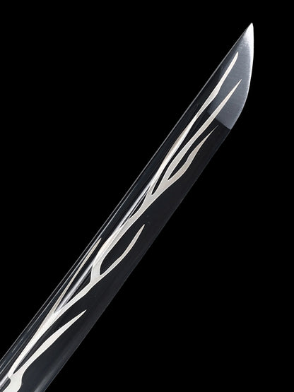 (61)Decorate authentic Japanese samurai swords, handmade 1095 steel blades with black lightning pattern dragon swords from the Tang Dynasty, collected by Tan Boutique