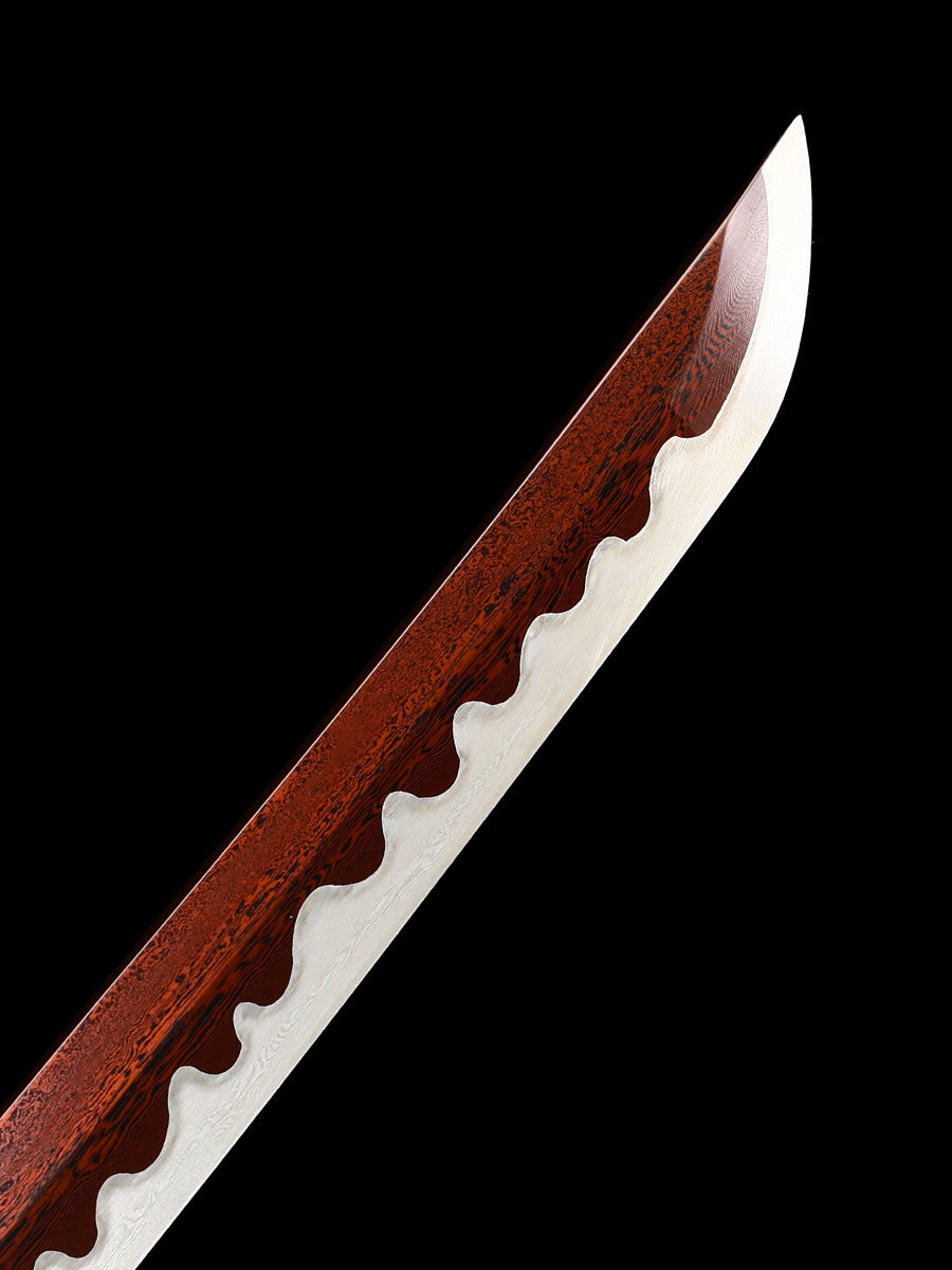 Japanese samurai sword, Damascus steel, hand forged blade, baked red, pushed and ground, wavy pattern, high-end collection(80)