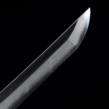 Hand forged Damascus steel for making Japanese style ground green fish skin sheaths--S2083