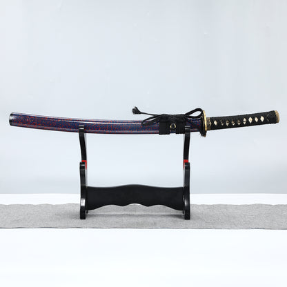 Advanced Samurai Handmade Katana Black T10 Steel Three Handcrafted Purple Sheath Full Tang