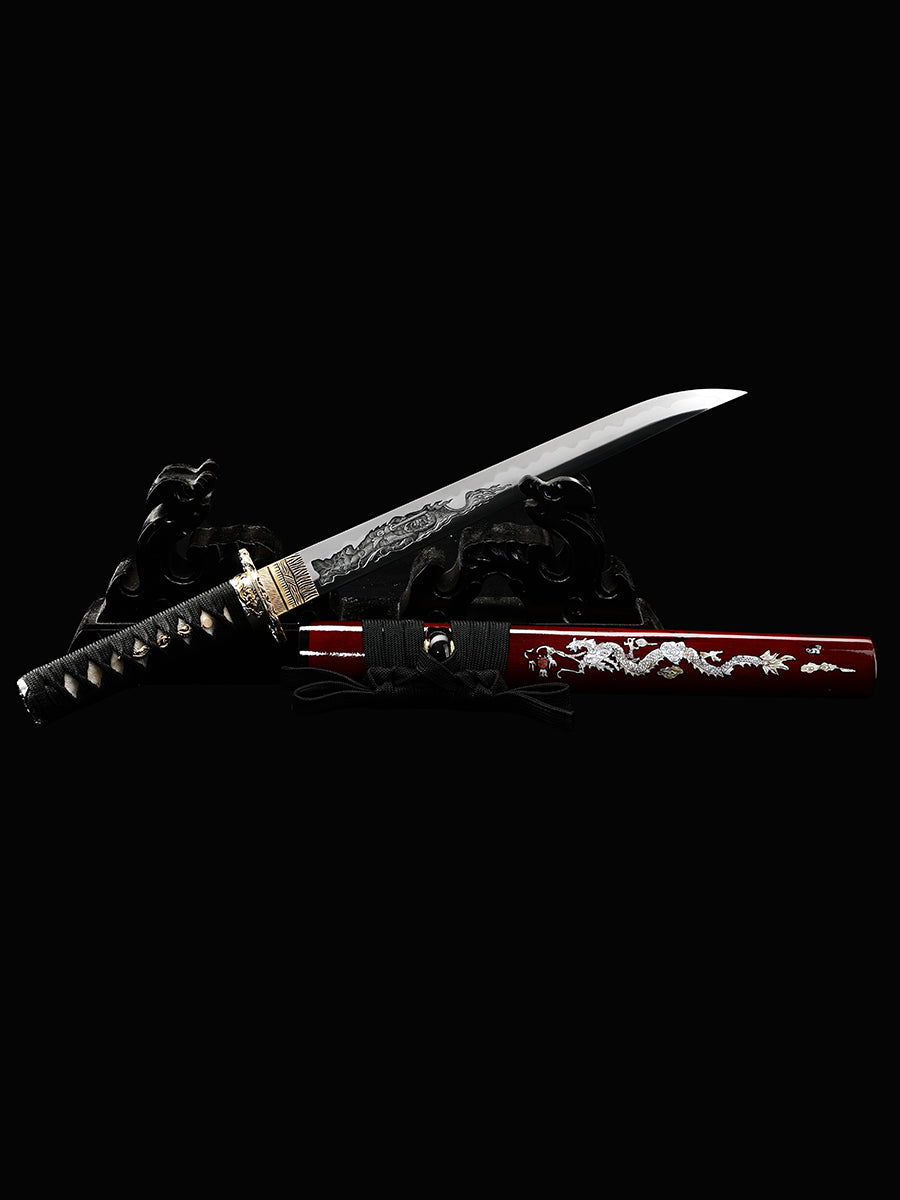 Tanto Sword Handmade Short Katana Clay Tempered Real Hamon Full Tang Samurai Sword Razor Sharp